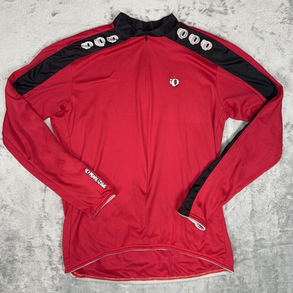 Mens Pearl Izumi Large Thermal Red Cycling Half Zip Jacket Bottle Holders